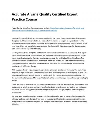 Accurate Alvaria Quality Certified Expert Practice Course