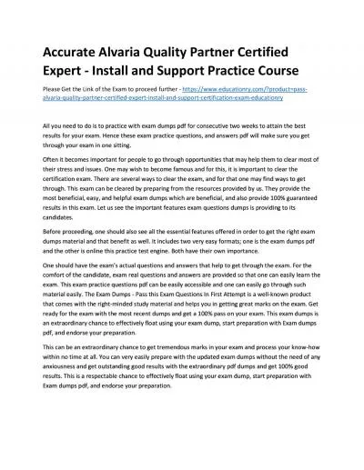 Accurate Alvaria Quality Partner Certified Expert - Install and Support Practice Course