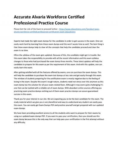 Accurate Alvaria Workforce Certified Professional Practice Course