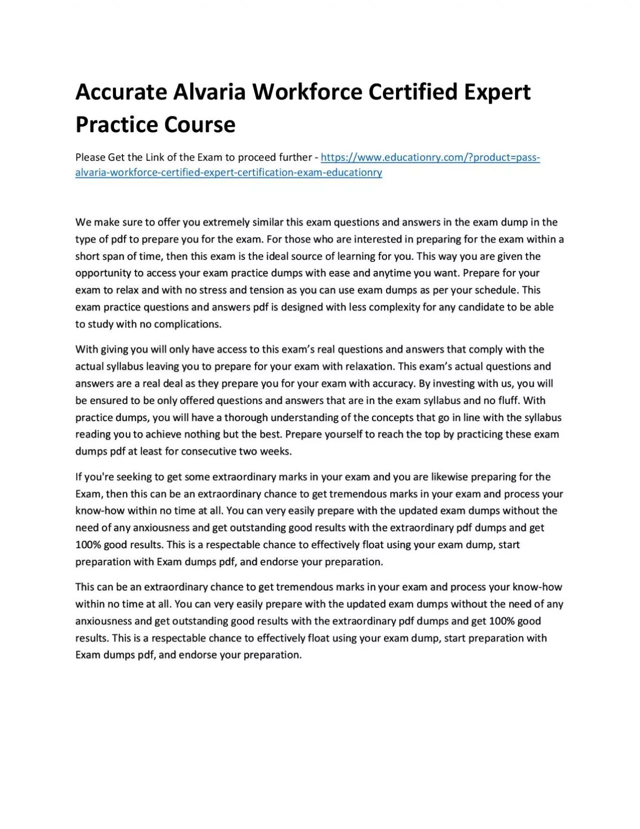 PDF-Accurate Alvaria Workforce Certified Expert Practice Course