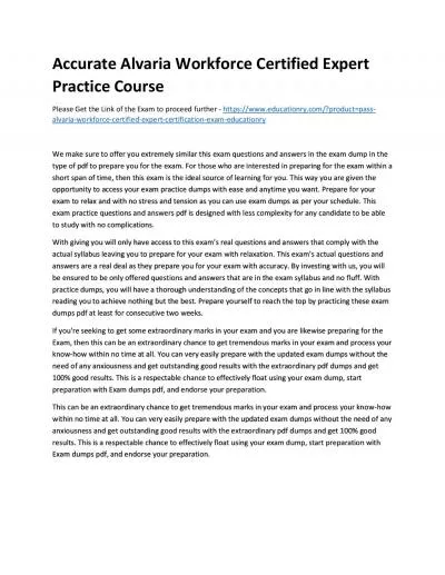 Accurate Alvaria Workforce Certified Expert Practice Course