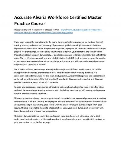 Accurate Alvaria Workforce Certified Master Practice Course