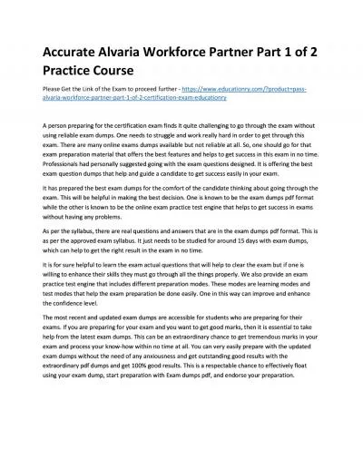 Accurate Alvaria Workforce Partner Part 1 of 2 Practice Course