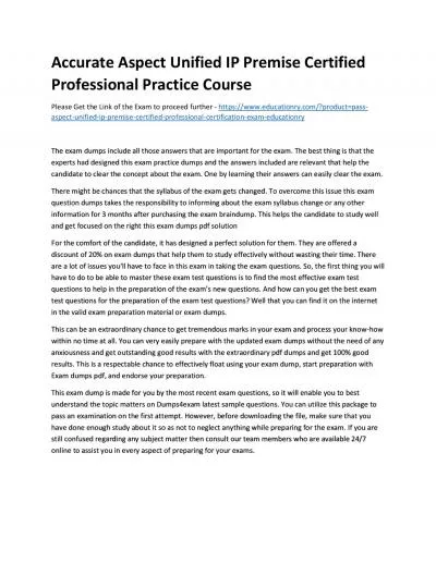 Accurate Aspect Unified IP Premise Certified Professional Practice Course