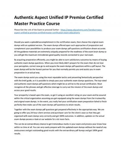 Authentic Aspect Unified IP Premise Certified Master Practice Course