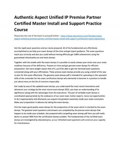 Authentic Aspect Unified IP Premise Partner Certified Master Install and Support Practice