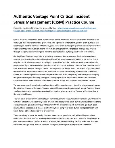 Authentic Vantage Point Critical Incident Stress Management (CISM) Practice Course