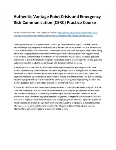 Authentic Vantage Point Crisis and Emergency Risk Communication (CERC) Practice Course