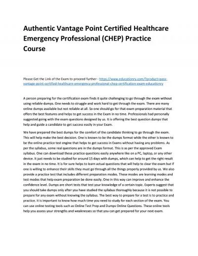 Authentic Vantage Point Certified Healthcare Emergency Professional (CHEP) Practice Course