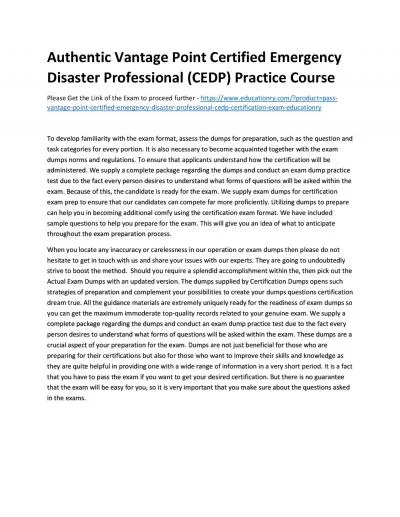 Authentic Vantage Point Certified Emergency Disaster Professional (CEDP) Practice Course