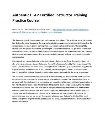 Authentic ETAP Certified Instructor Training Practice Course