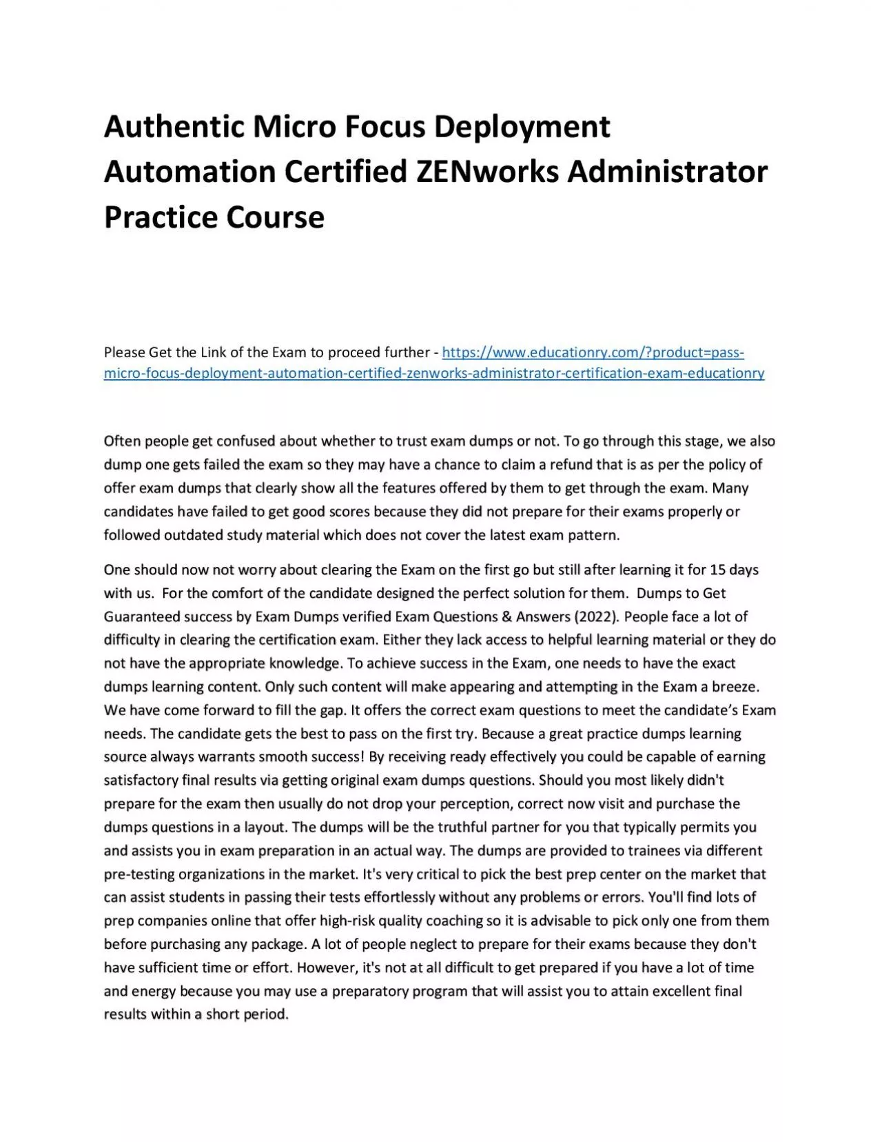 PDF-Authentic Micro Focus Deployment Automation Certified ZENworks Administrator Practice