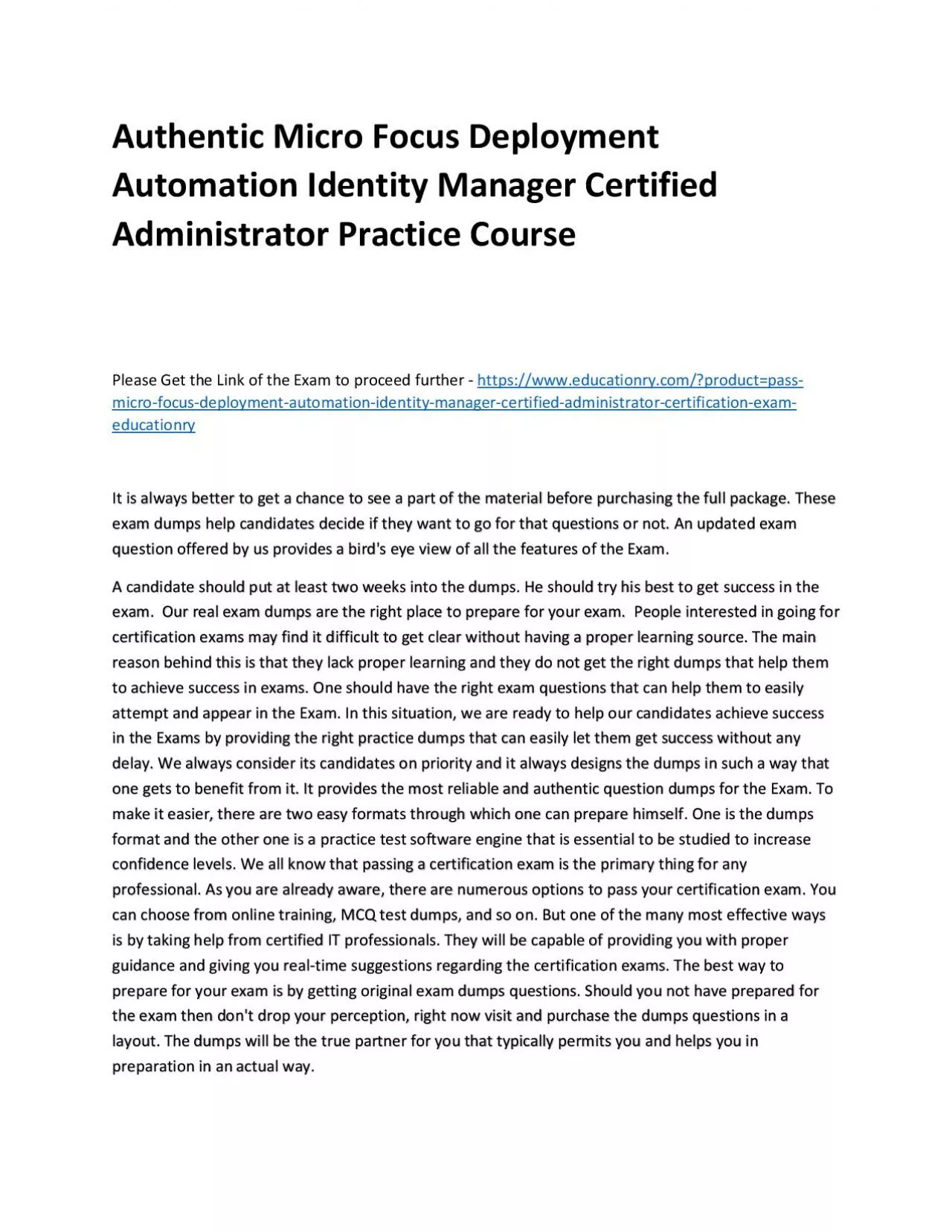 PDF-Authentic Micro Focus Deployment Automation Identity Manager Certified Administrator Practice