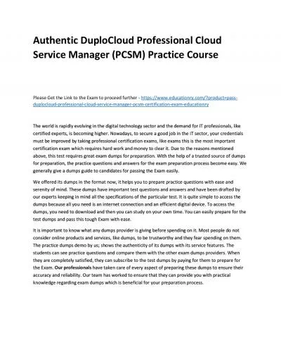 Authentic DuploCloud Professional Cloud Service Manager (PCSM) Practice Course