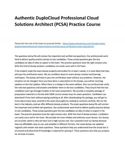 Authentic DuploCloud Professional Cloud Solutions Architect (PCSA) Practice Course