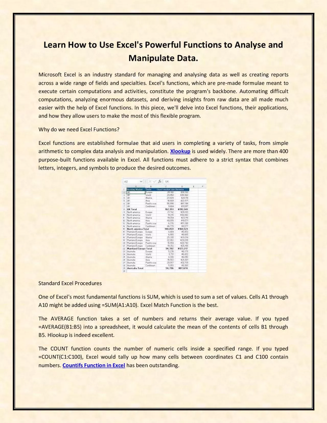 PDF-Learn How to Use Excel\'s Powerful Functions to Analyse and Manipulate Data.