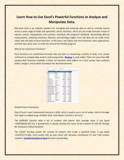 Learn How to Use Excel\'s Powerful Functions to Analyse and Manipulate Data.