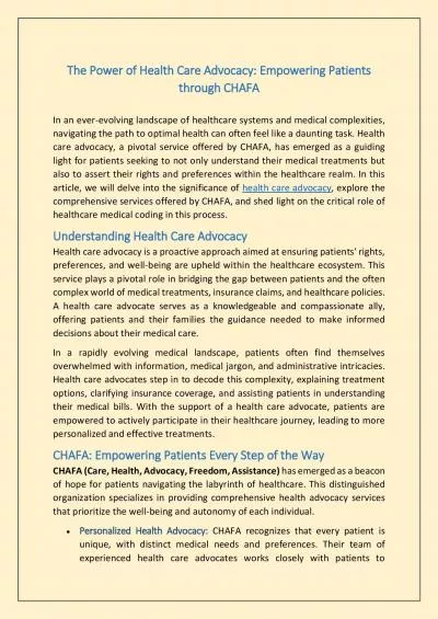 The Power of Health Care Advocacy: Empowering Patients through CHAFA