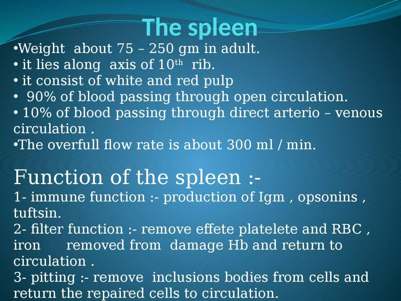 PPT-The spleen Weight about 75 – 250 gm in adult.