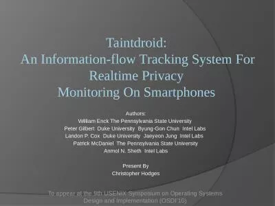 Taintdroid :  An Information-flow Tracking System For