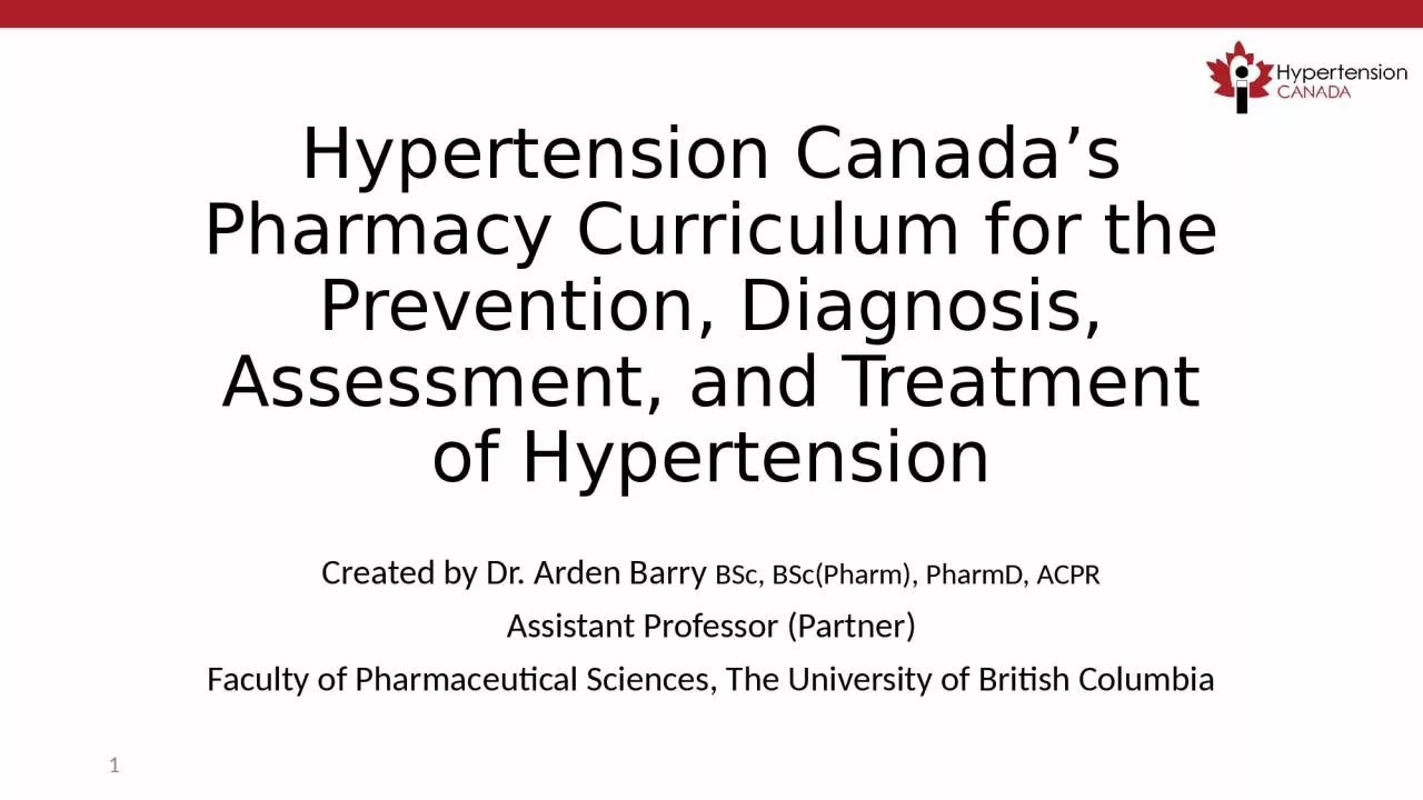 PPT-Hypertension Canada’s Pharmacy Curriculum for the Prevention, Diagnosis, Assessment,