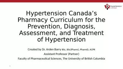 Hypertension Canada’s Pharmacy Curriculum for the Prevention, Diagnosis, Assessment,