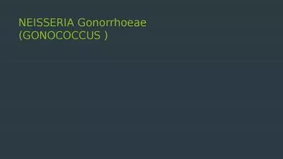 NEISSERIA Gonorrhoeae (GONOCOCCUS )