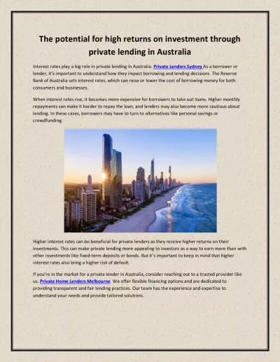The potential for high returns on investment through private lending in Australia