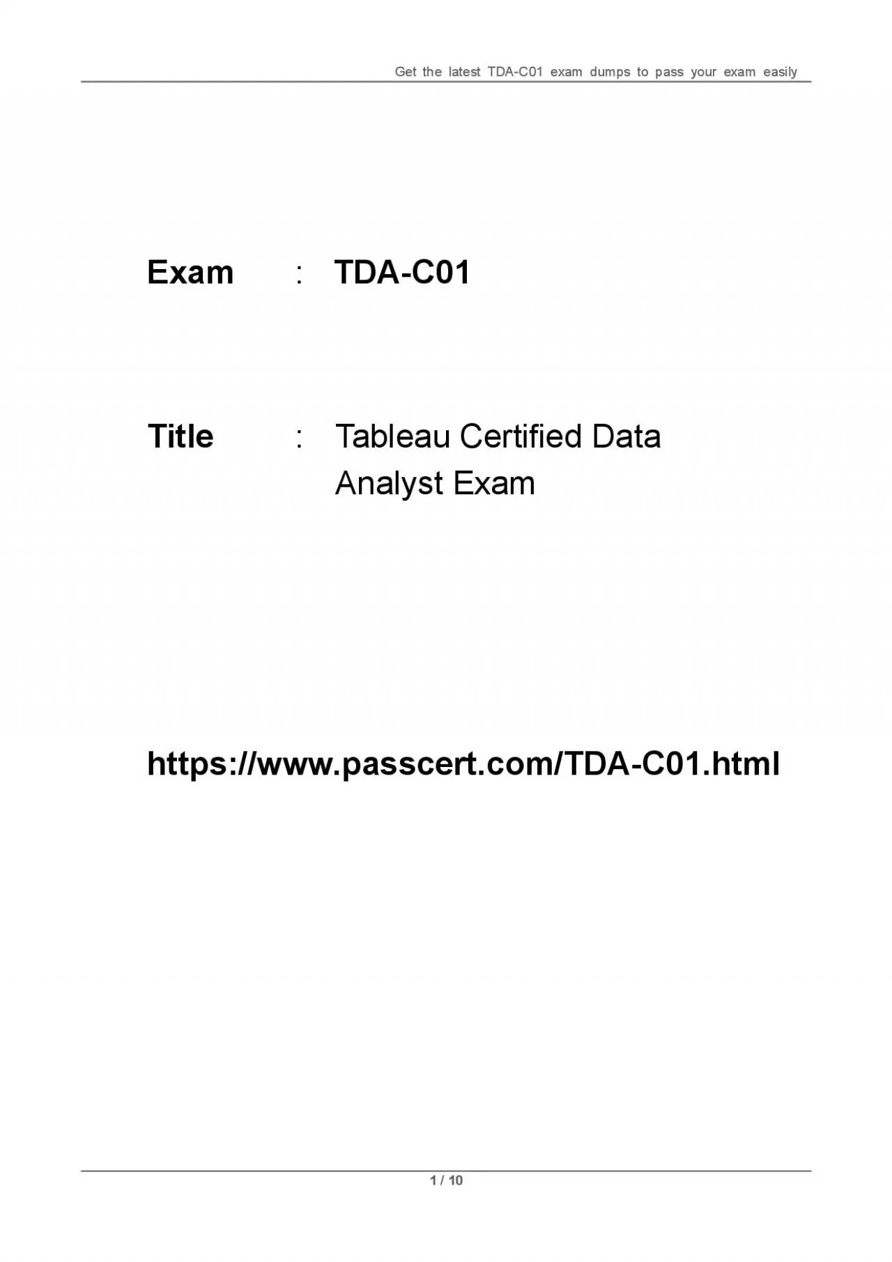 PDF-Tableau TDA-C01 Free Certification Exam Dumps