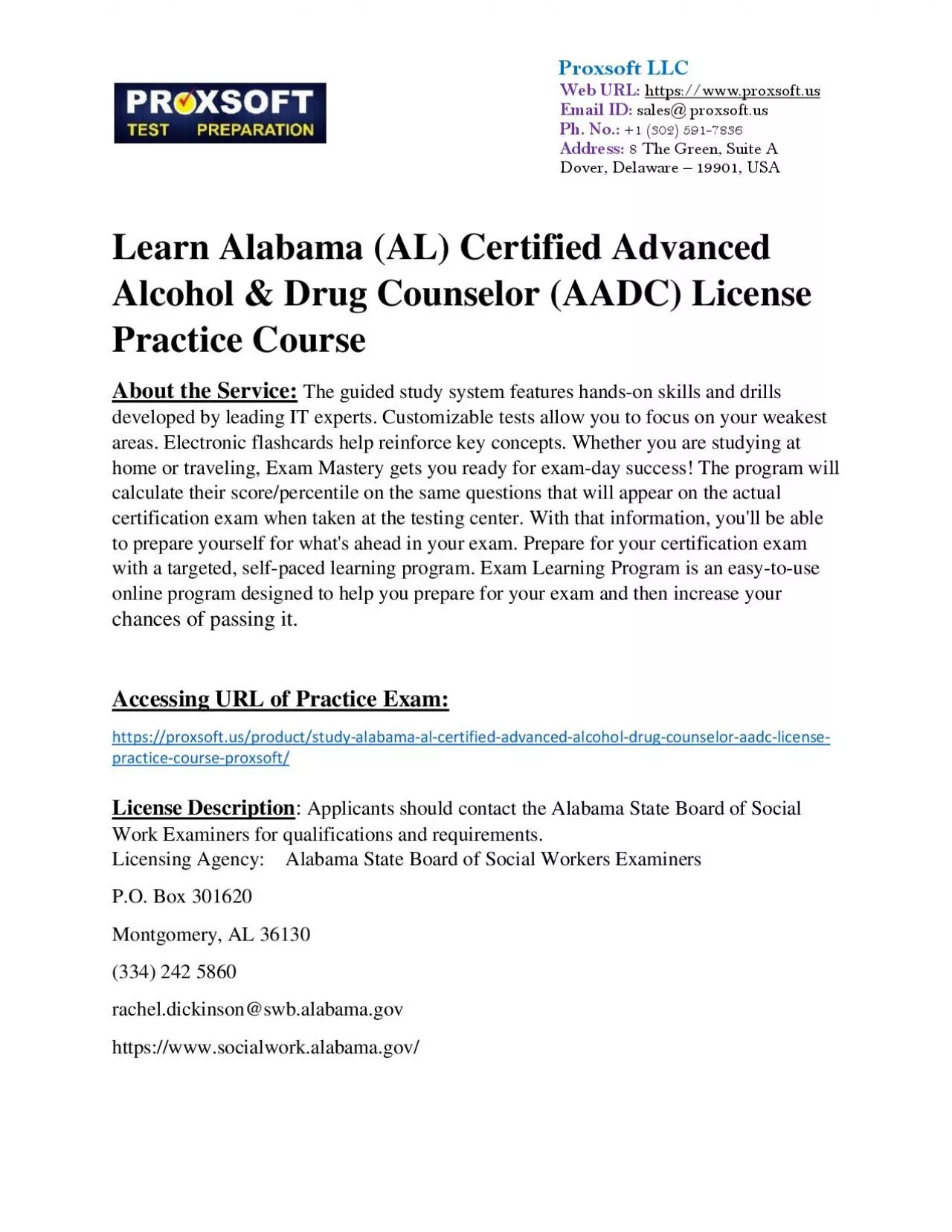 PDF-Learn Alabama (AL) Certified Advanced Alcohol & Drug Counselor (AADC) License Practice