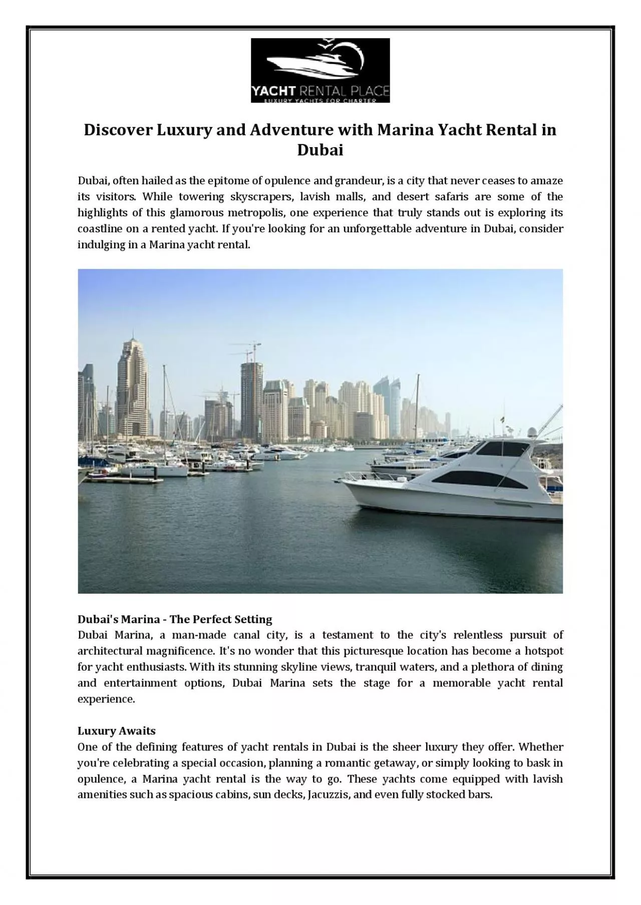 PDF-Discover Luxury and Adventure with Marina Yacht Rental in Dubai