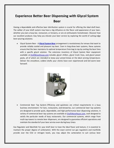 Experience Better Beer Dispensing with Glycol System Beer