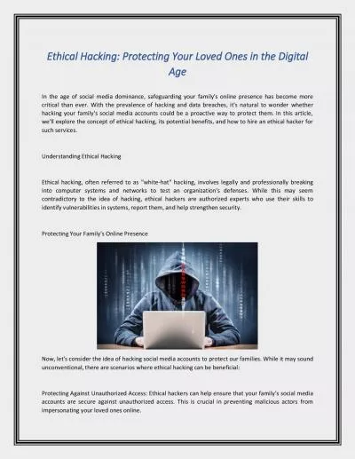 Ethical Hacking: Protecting Your Loved Ones in the Digital Age