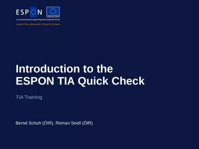 Introduction to the ESPON TIA Quick Check