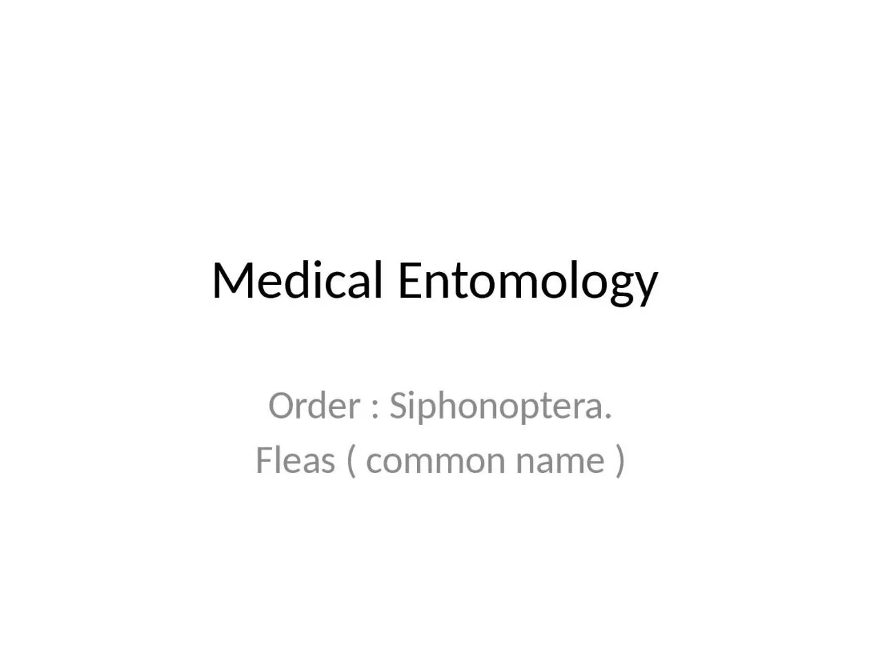 PPT-Medical Entomology Order :