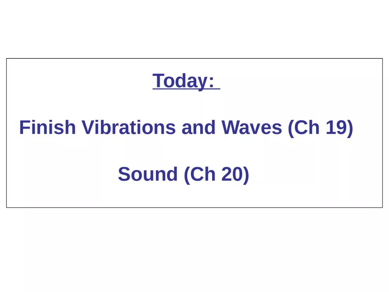 PPT-Today: Finish Vibrations and Waves (Ch 19)