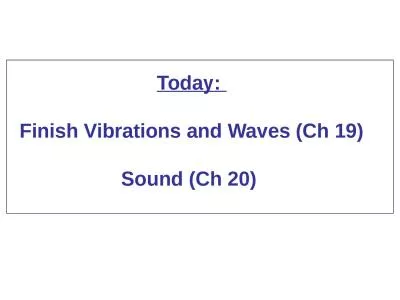 Today:  Finish Vibrations and Waves (Ch 19)