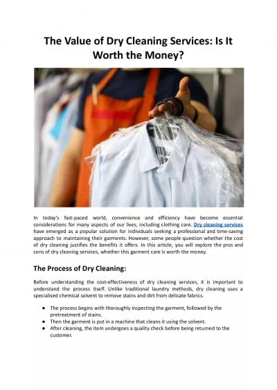The Value of Dry Cleaning Services - Is It Worth the Money