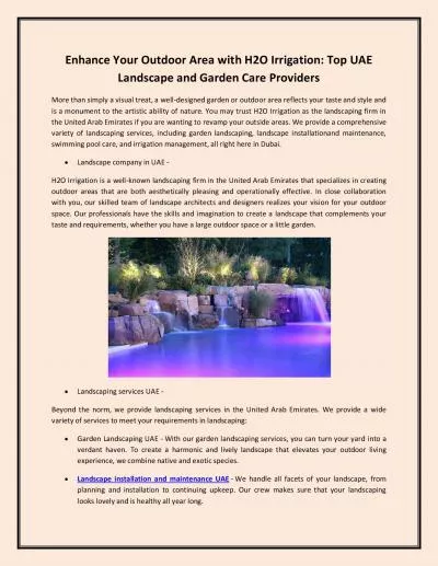 Enhance Your Outdoor Area with H2O Irrigation: Top UAE Landscape and Garden Care Providers