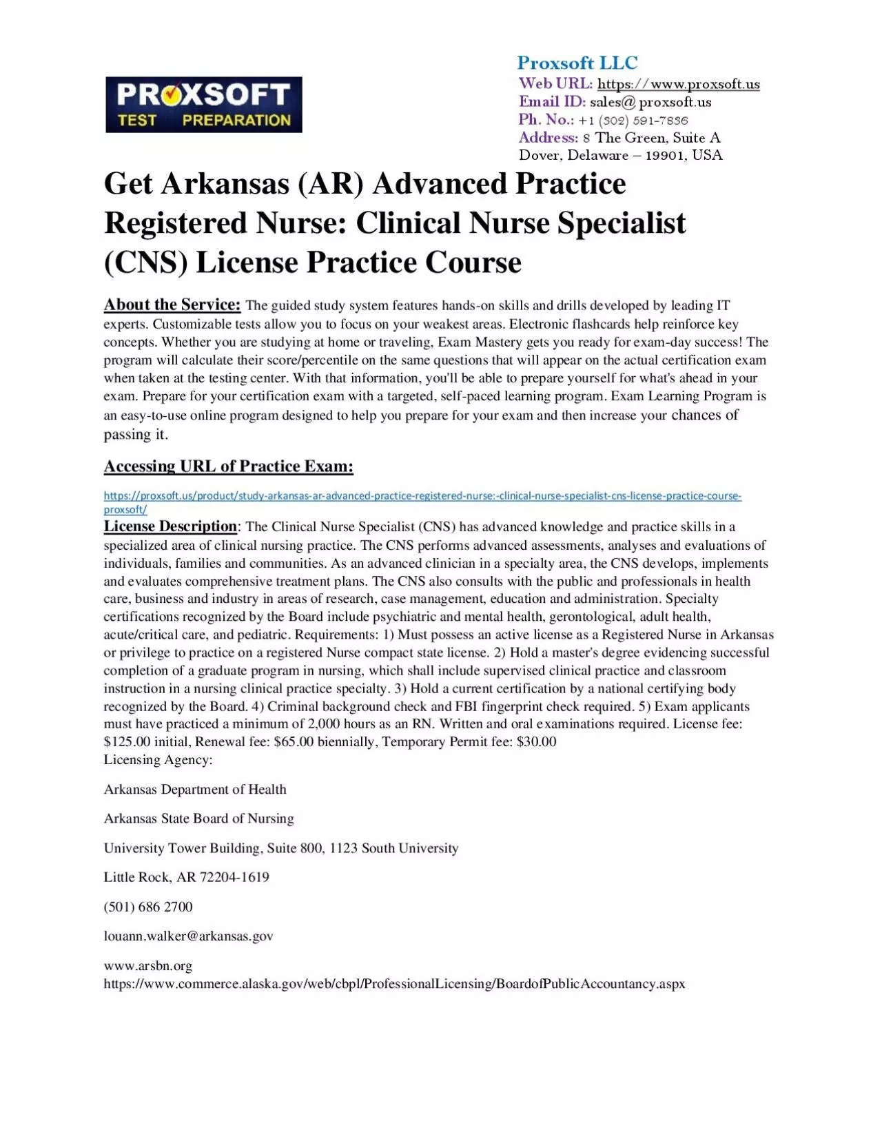 PDF-Get Arkansas (AR) Advanced Practice Registered Nurse: Clinical Nurse Specialist (CNS)