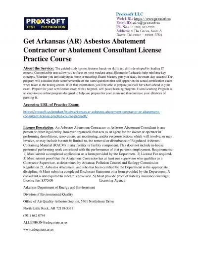 Get Arkansas (AR) Asbestos Abatement Contractor or Abatement Consultant License Practice