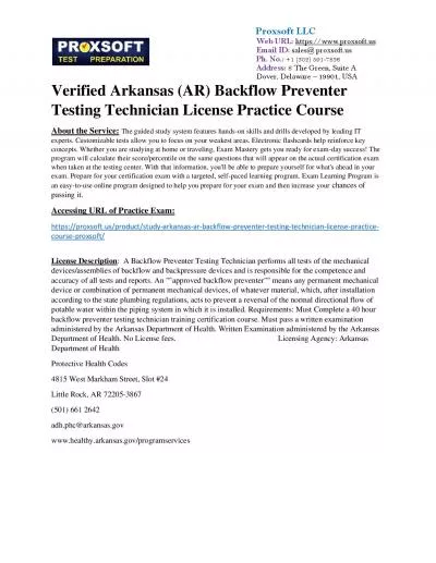 Verified Arkansas (AR) Backflow Preventer Testing Technician License Practice Course