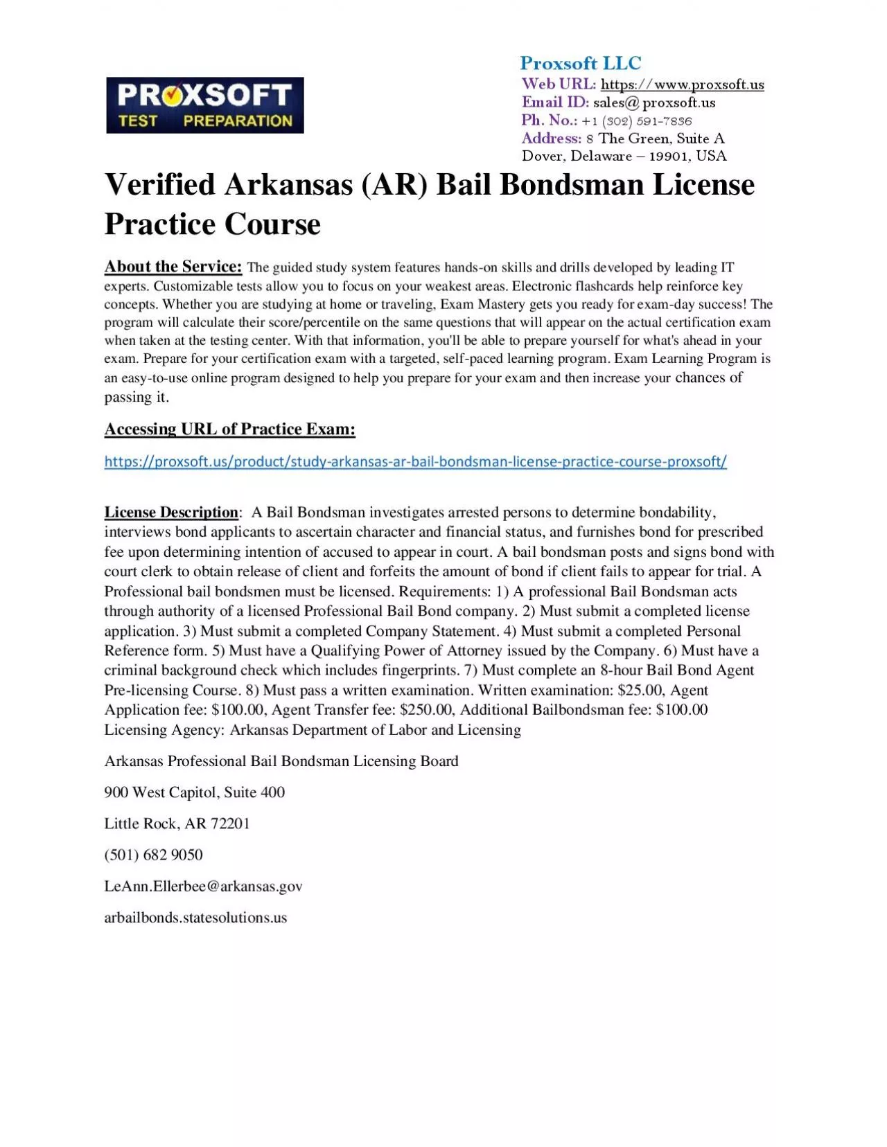 Verified Arkansas (AR) Bail Bondsman License Practice Course