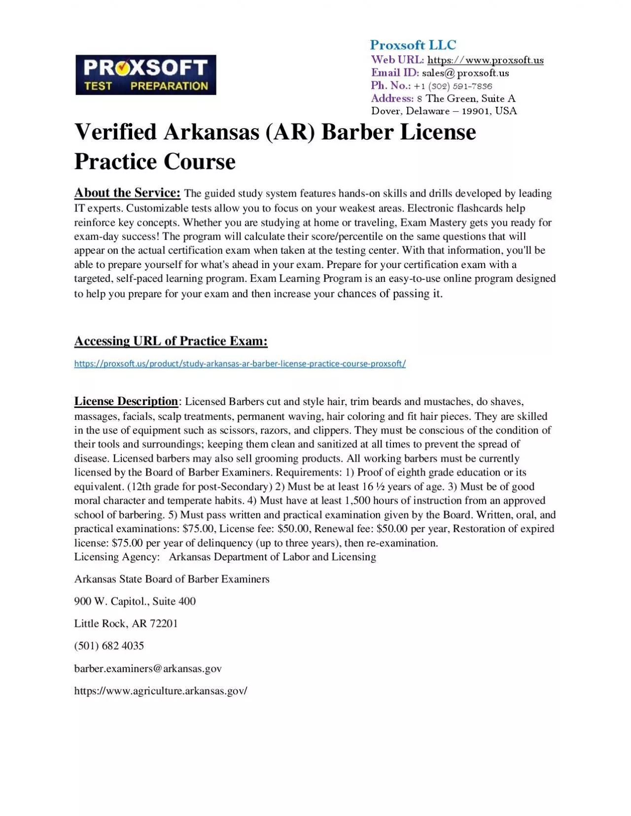 PDF-Verified Arkansas (AR) Barber License Practice Course