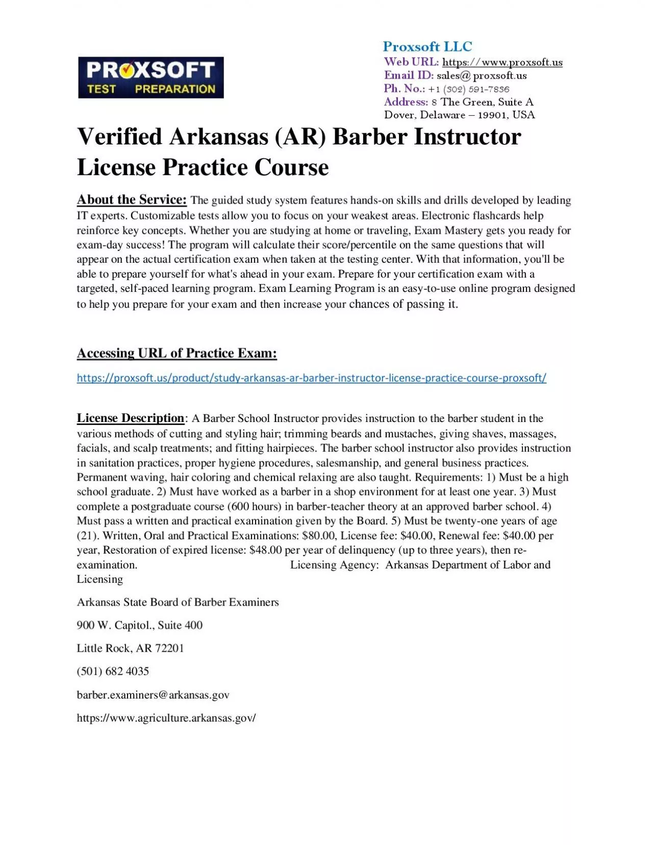 PDF-Verified Arkansas (AR) Barber Instructor License Practice Course