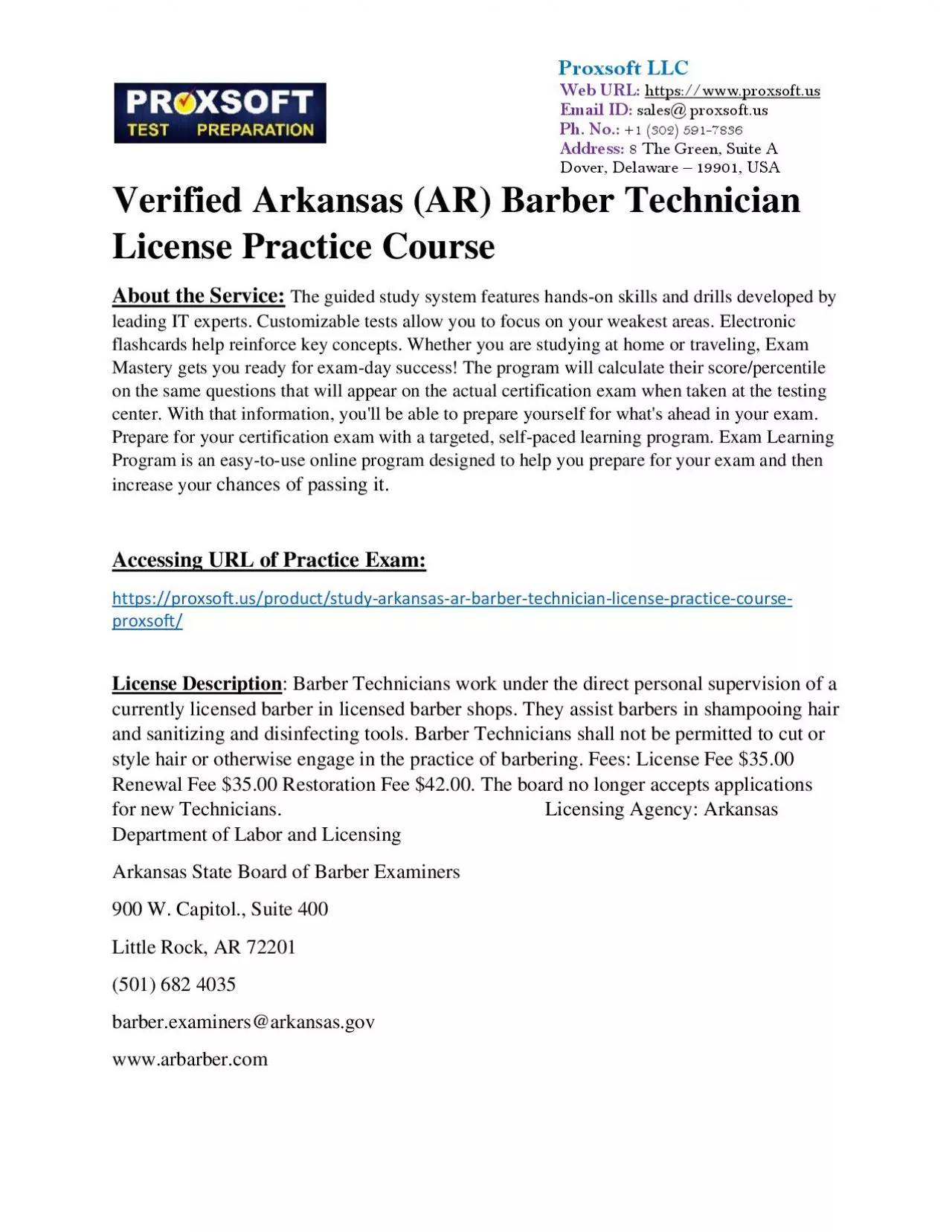 PDF-Verified Arkansas (AR) Barber Technician License Practice Course