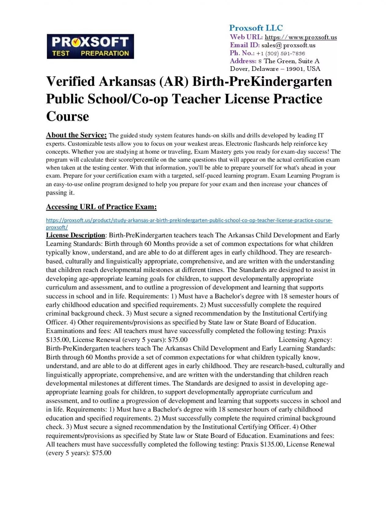 PDF-Verified Arkansas (AR) Birth-PreKindergarten Public School/Co-op Teacher License Practice