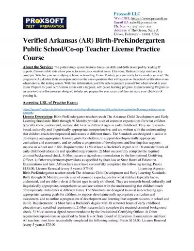 Verified Arkansas (AR) Birth-PreKindergarten Public School/Co-op Teacher License Practice Course