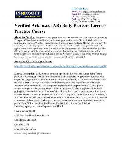 Verified Arkansas (AR) Body Piercers License Practice Course