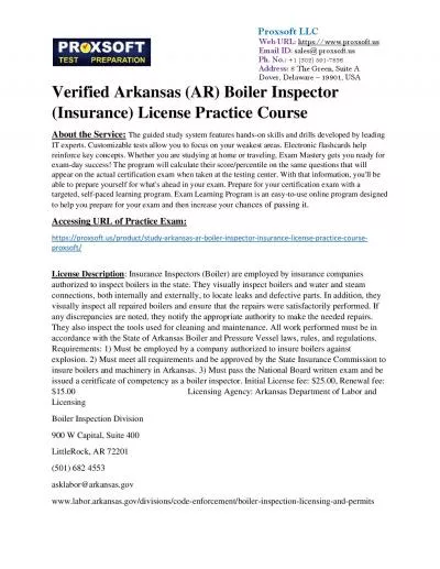 Verified Arkansas (AR) Boiler Inspector (Insurance) License Practice Course